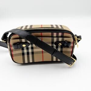 Burberry Beige Vintage Check Crossbody Bag with Black Strap
